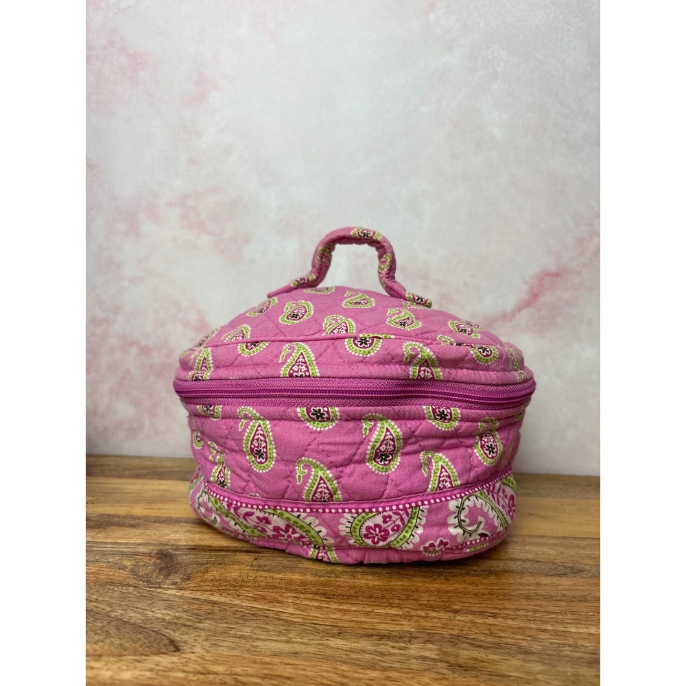 Vera Bradley Y2K Retired Print "Bermuda Pink" Round Cosmetic Train Case